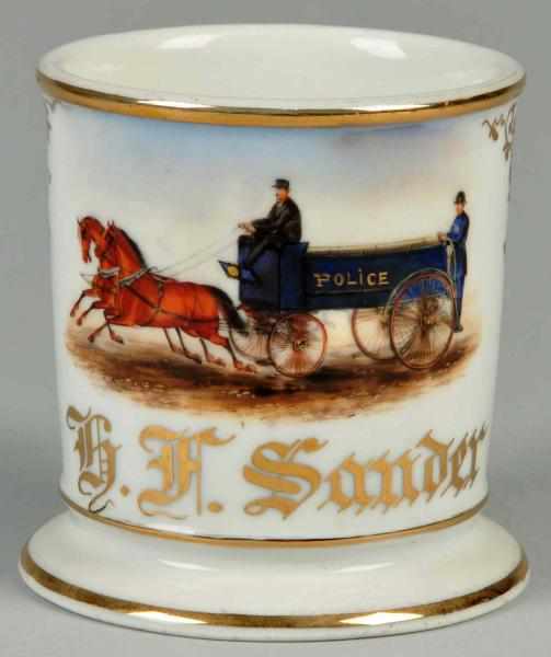 Appraisal: Double Horse-Drawn Police Wagon Shaving Mug Description Gilt name H