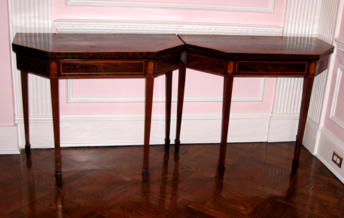 Appraisal: Pair of Hepplewhite Mahogany and Inlaid Card Tables Cross-banded with