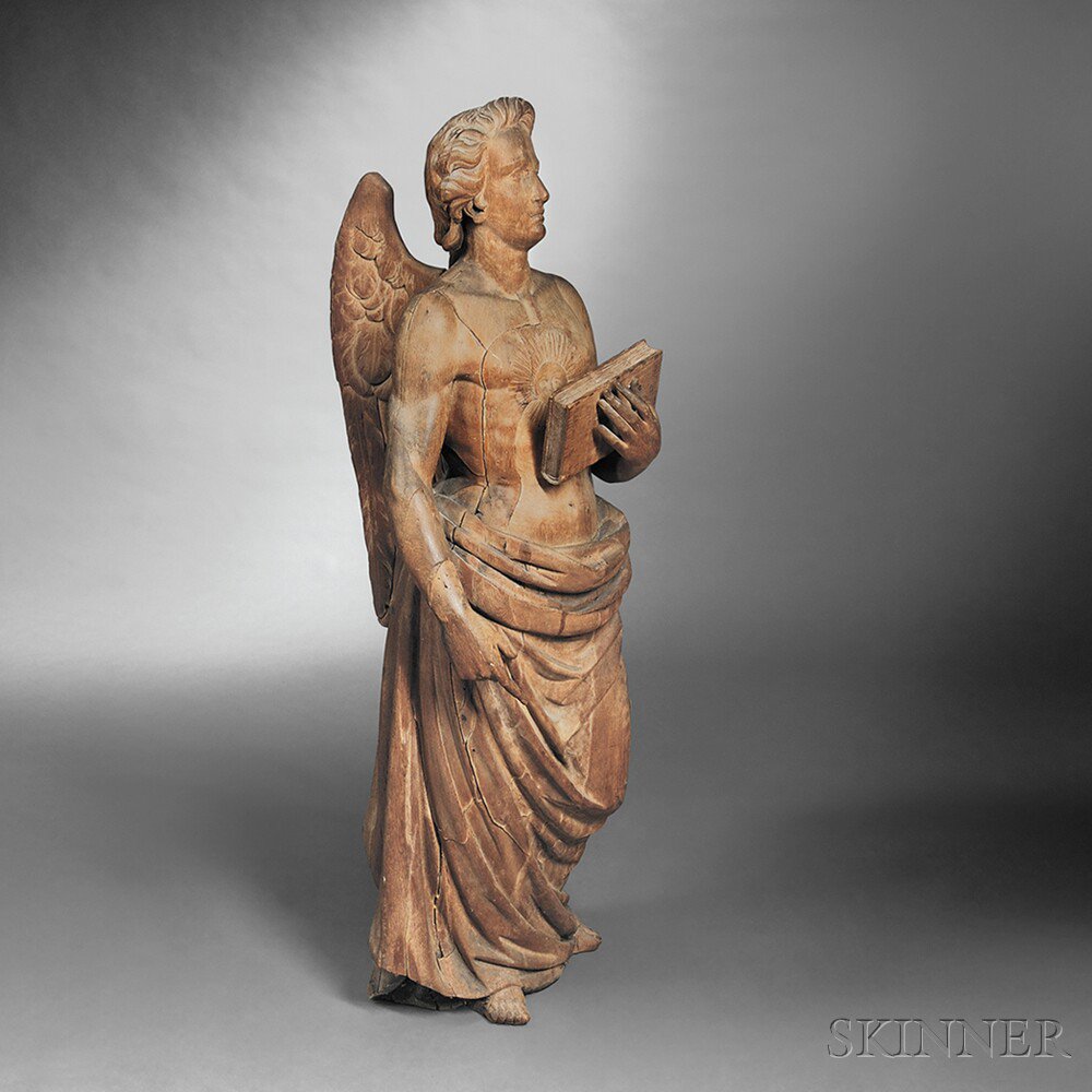 Appraisal: Carved Oak Angel Figure probably Europe th century the carved