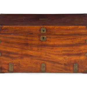 Appraisal: An English Brass Mounted Walnut Campaign Trunk th Century Height