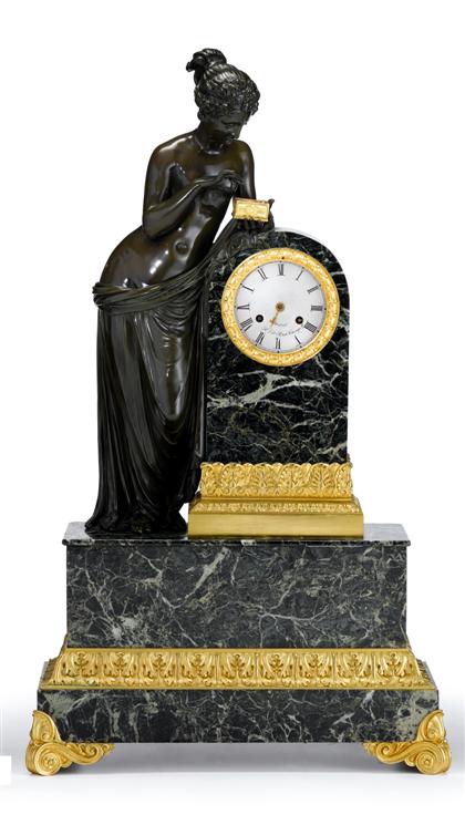 Appraisal: Louis Philippe gilt patinated bronze and green marble mantle clock