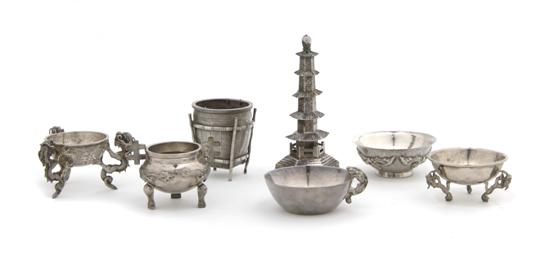 Appraisal: A Group of Seven Chinese Silver Miniature Items Height of