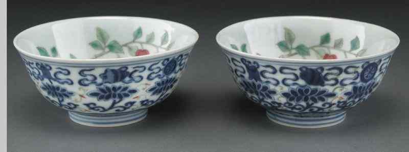 Appraisal: Pr Chinese Qing doucai porcelain bowlsdepicting flowers and butterflies Six