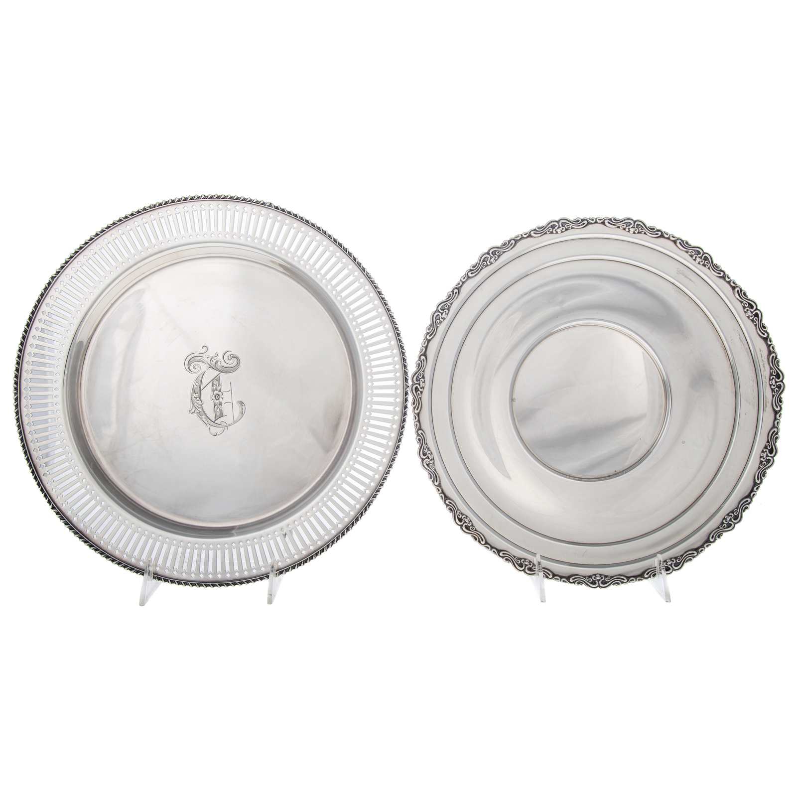 Appraisal: TWO TOWLE STERLING PLATTERS One model circular with pierced border