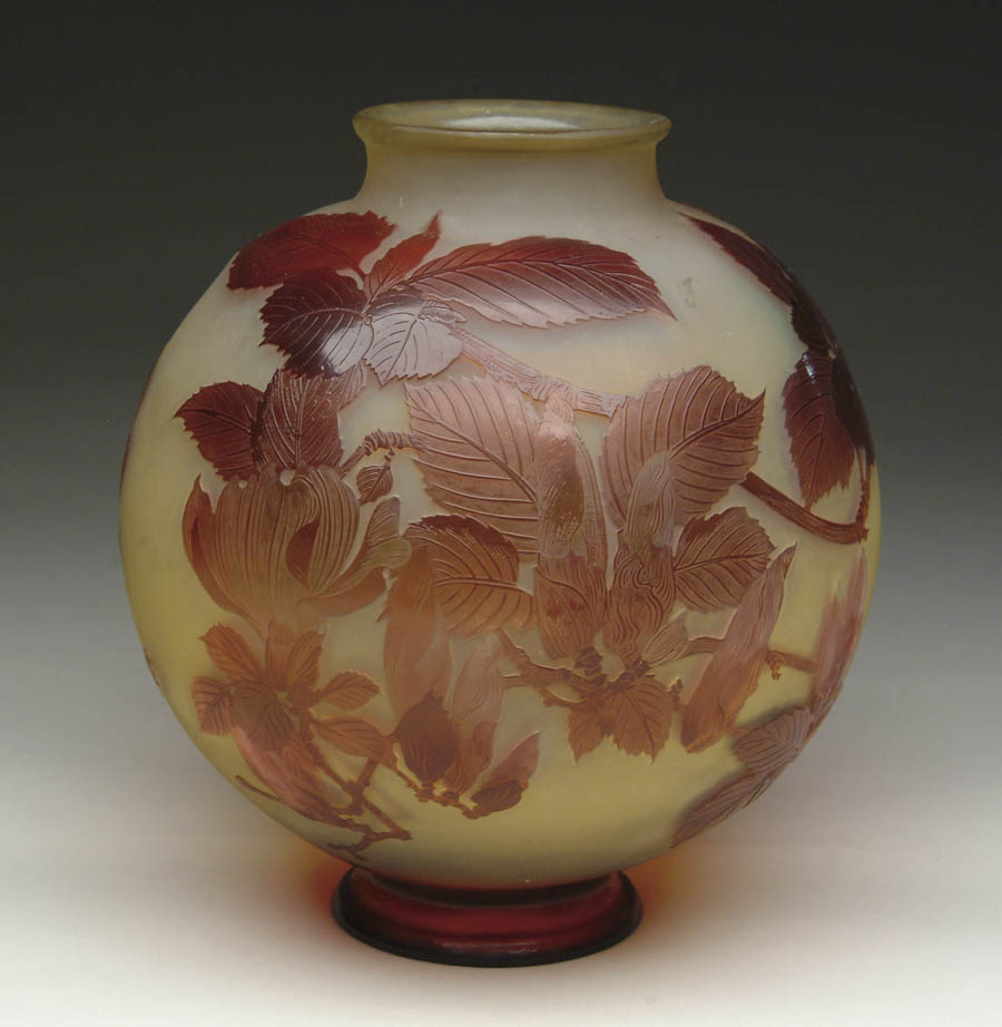 Appraisal: GALL CAMEO VASE Large bulbous cameo vase features a decoration