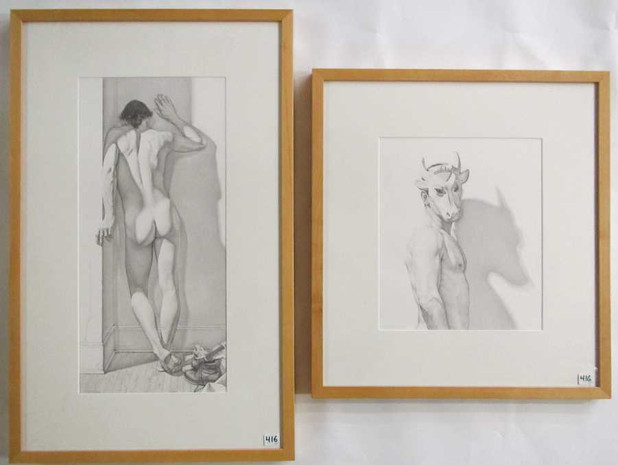 Appraisal: ROBERT L SCHOLTZ TWO GRAPHITE DRAWINGS ON PAPER Wisconsin born