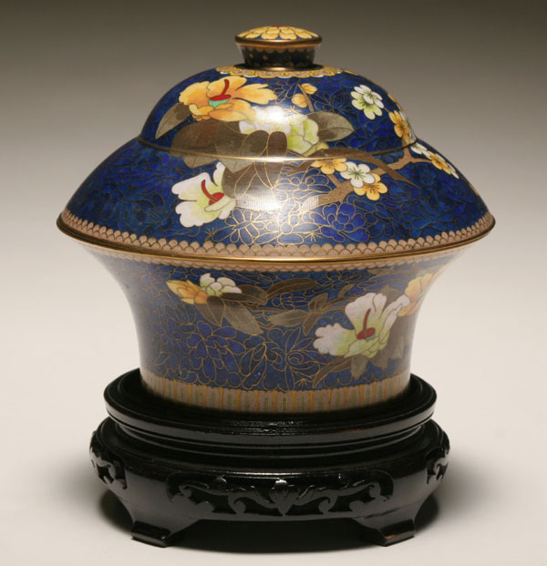 Appraisal: Chinese cloisonne covered jar abundant with blossoms against a cobalt