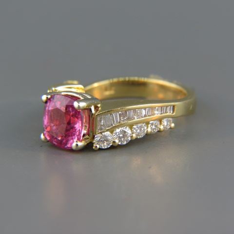 Appraisal: Pink Sapphire Diamond Ring stunning pink carat cushion cut gem