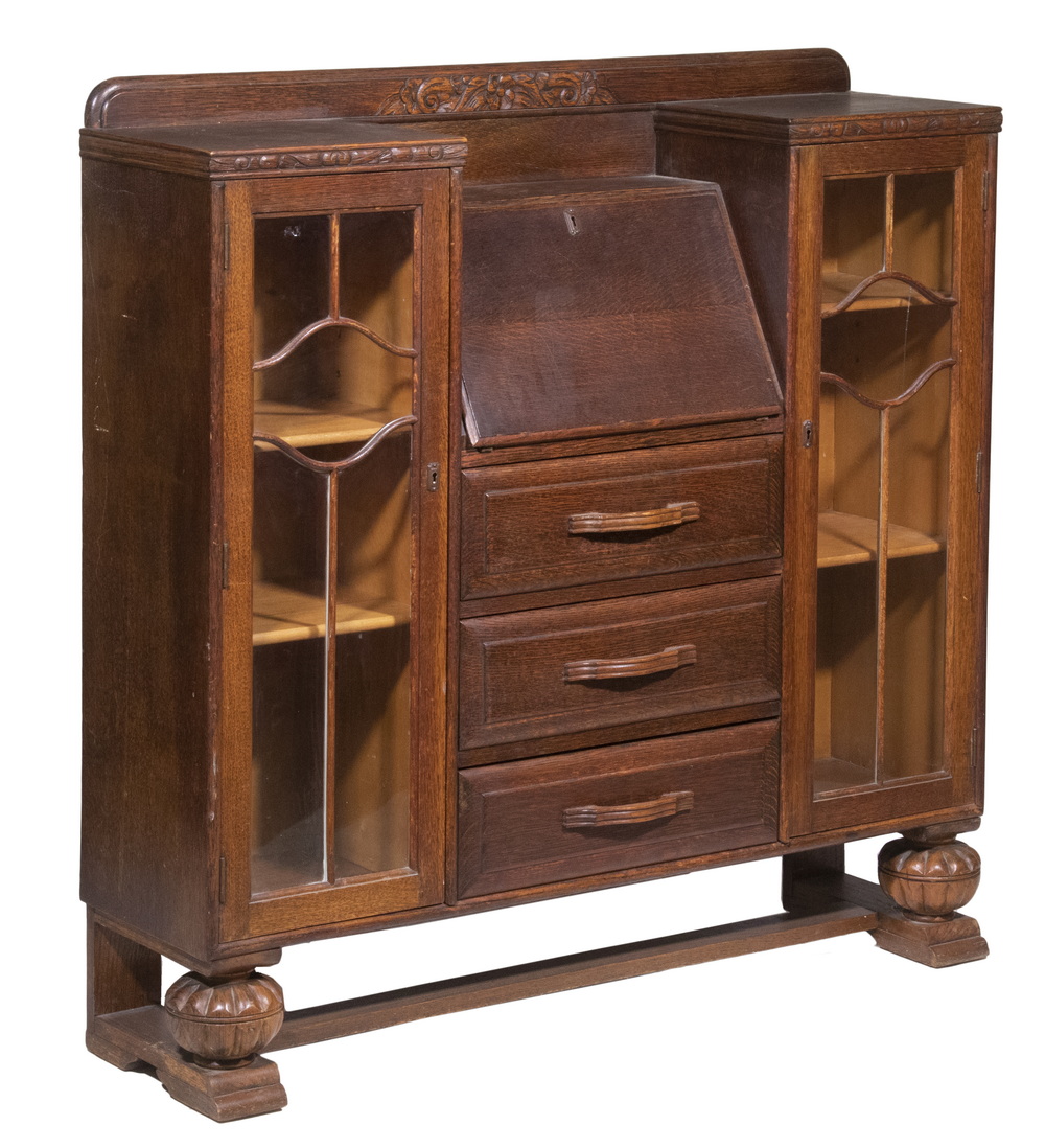 Appraisal: OAK SECRETARY DESK Circa - English Deco Design Slant Lid