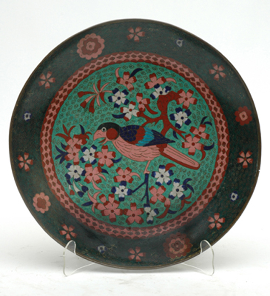 Appraisal: A CHINESE CLOISONN BOWL Shallow circular depicting a bird perched