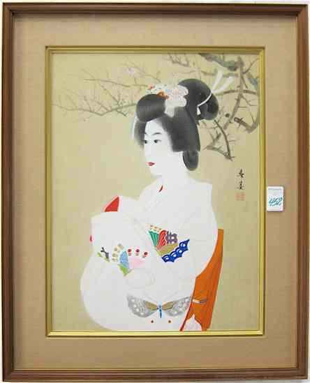 Appraisal: AN ORIGINAL JAPANESE WATERCOLOR AND GOUACHE depicting a beautiful young