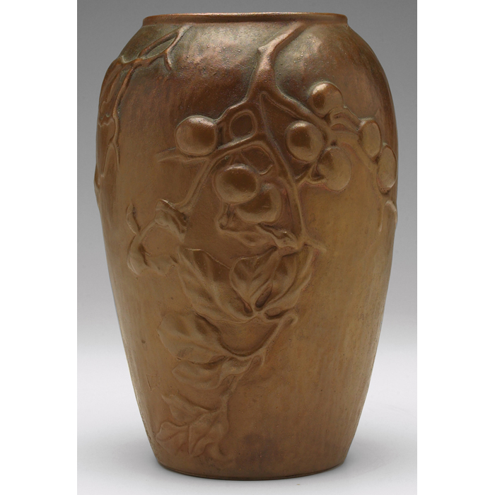 Appraisal: Exceptional L C Tiffany vase bronze-clad and tapered ceramic shape