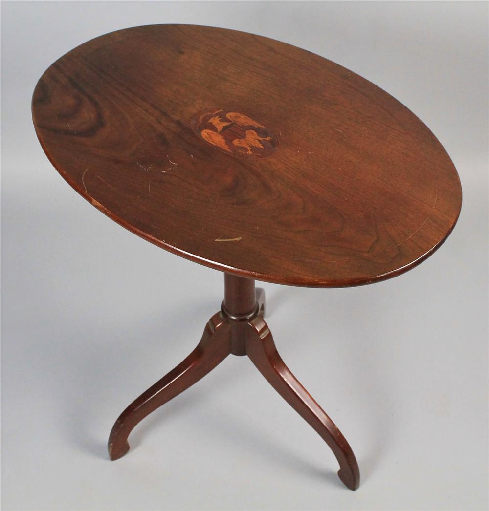 Appraisal: AMERICAN FEDERAL STYLE INLAID WALNUT CANDLESTAND having a tilting oval