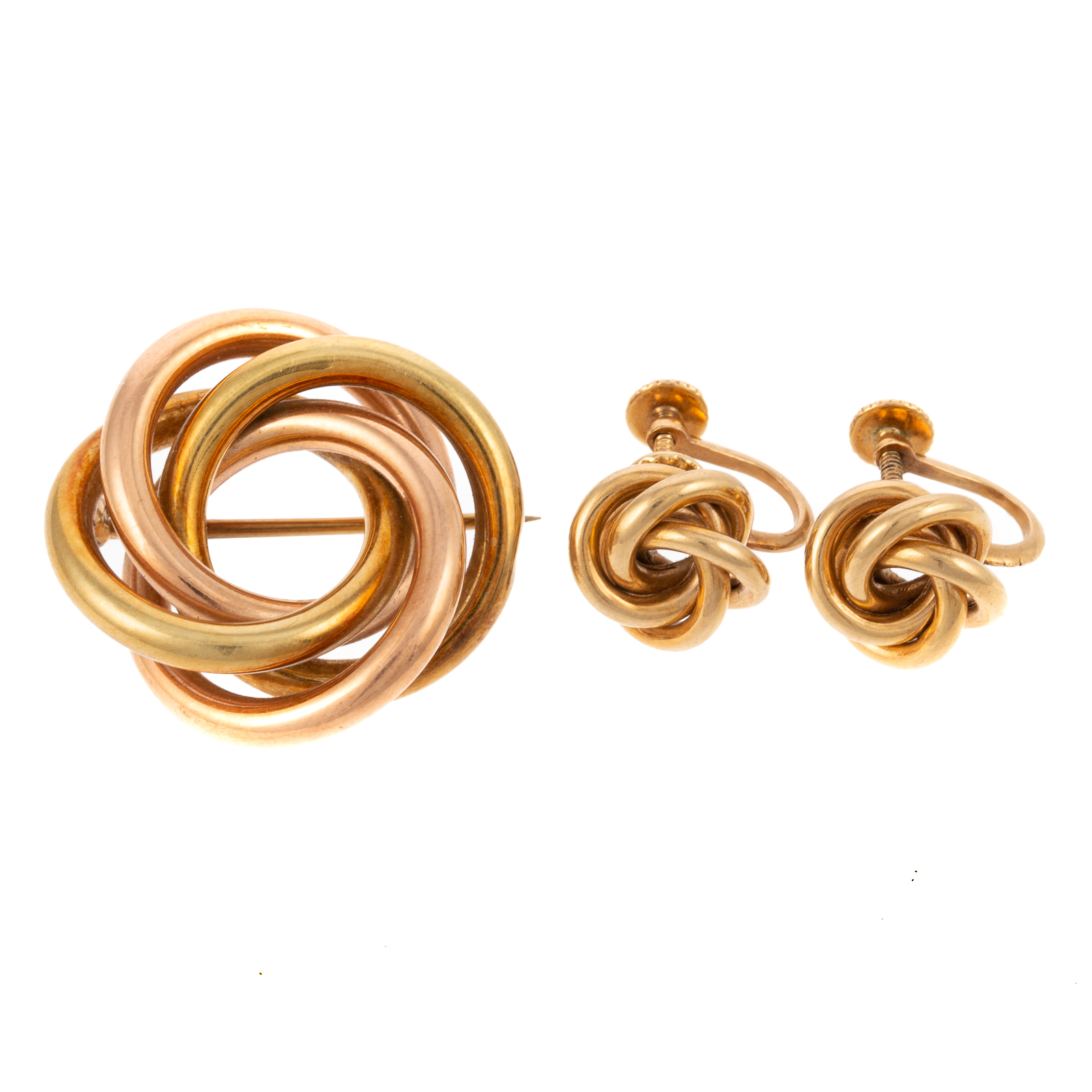 Appraisal: A MATCHING K INTERLOCKING CIRCLE PIN EARRINGS K yellow and