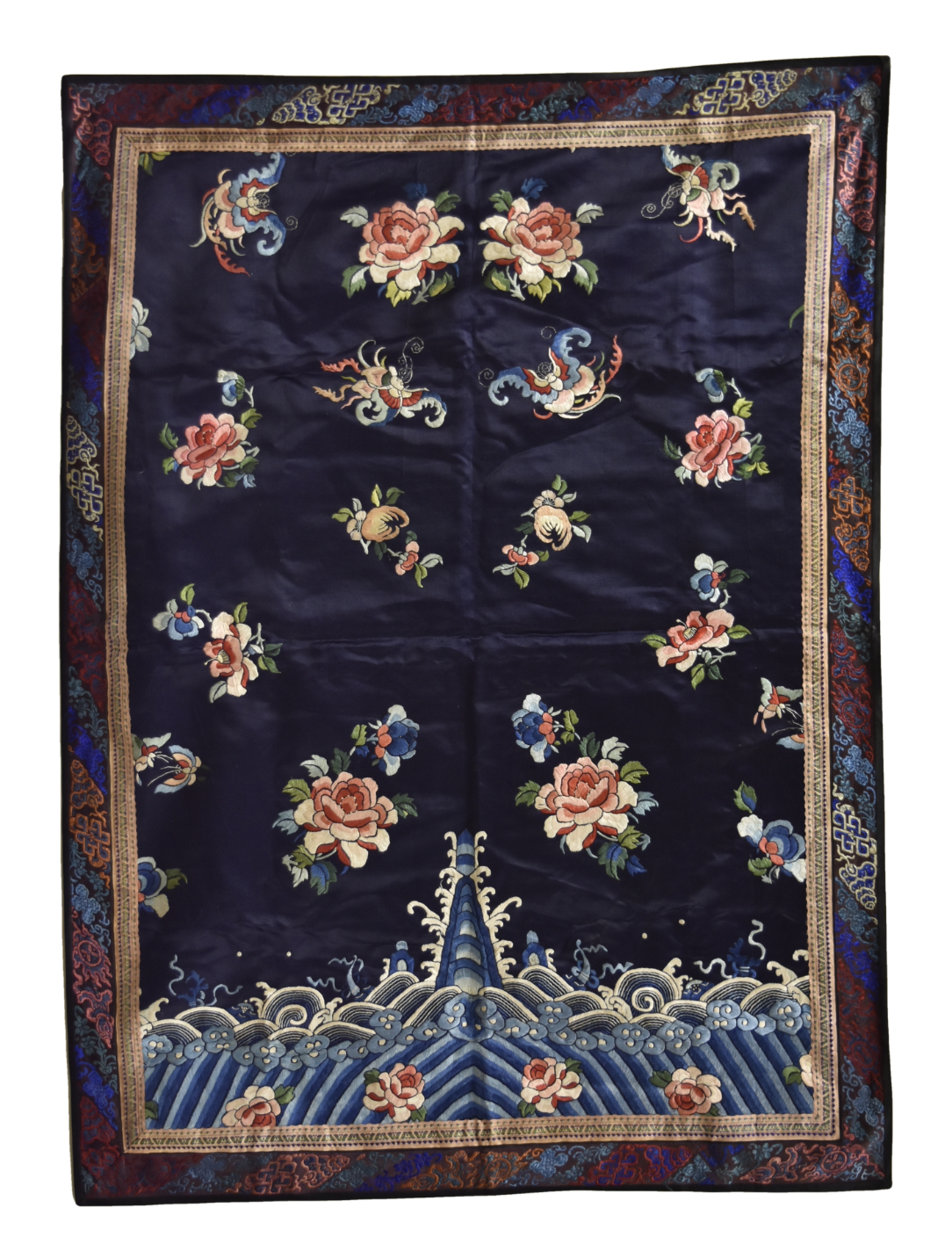 Appraisal: Chinese embroidered on silk featuring various flower motifs of bright