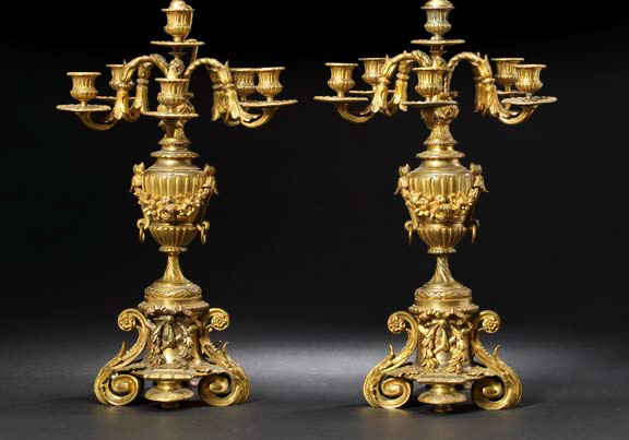 Appraisal: Tall Pair of Napoleon III Gilt-Lacquered Brass Six-Light Candelabra third