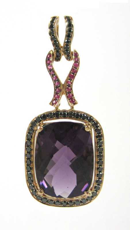 Appraisal: EIGHTEEN KARAT ROSE GOLD DIAMOND RUBY AND AMETHYST PENDANT the