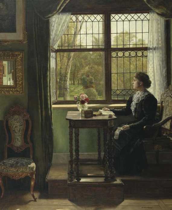 Appraisal: HOLMBERG AUGUST JOHANN M nchen Interieur mit junger Frau am