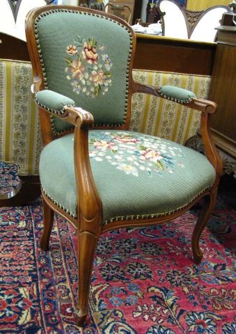 Appraisal: Vintage French Style Armchair With Needlepoint upholstery and nail head