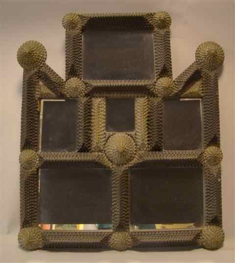 Appraisal: TRAMP ART MIRROR composed of five rectangular mirrors centering a