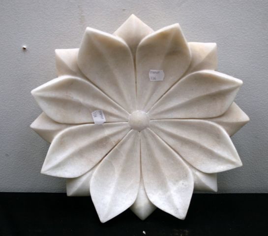 Appraisal: A white marble bowl carved as a lotus contemporary cm