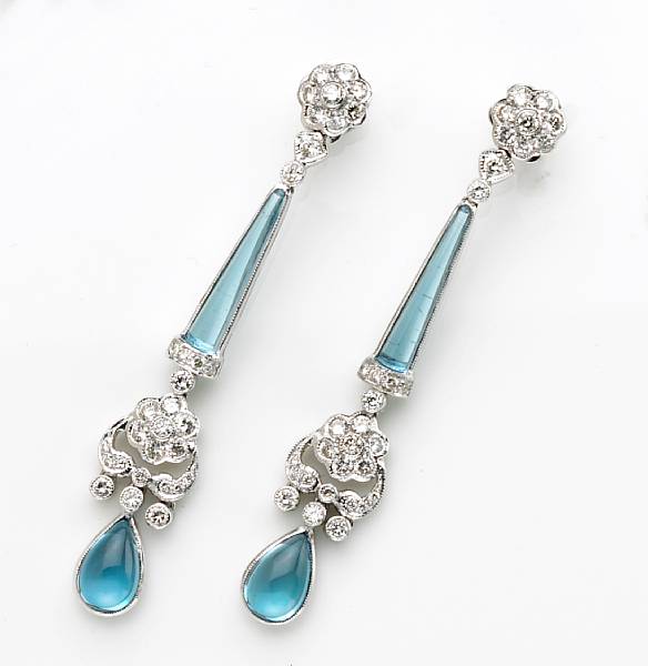 Appraisal: A pair of diamond blue topaz and k white gold