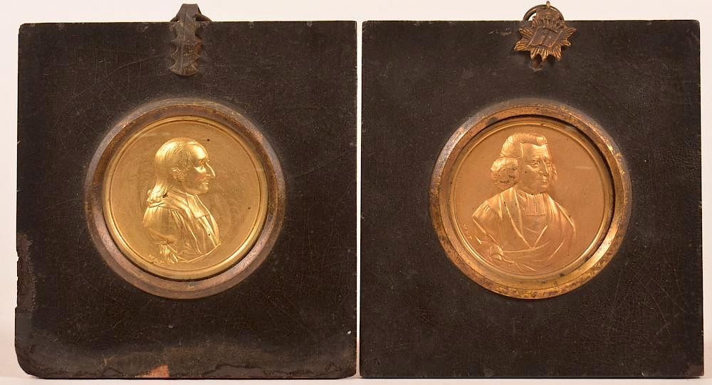 Appraisal: Pair of Stamped Brass Miniature Portraits Pair of Late th