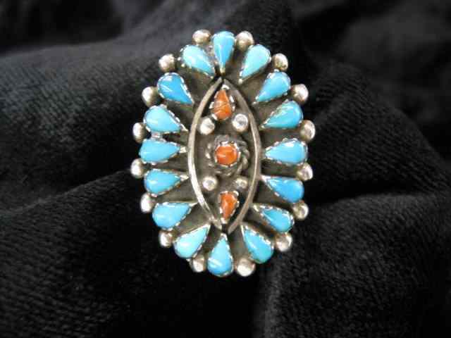 Appraisal: Zuni Indian Ring coral turquoise sterling setting