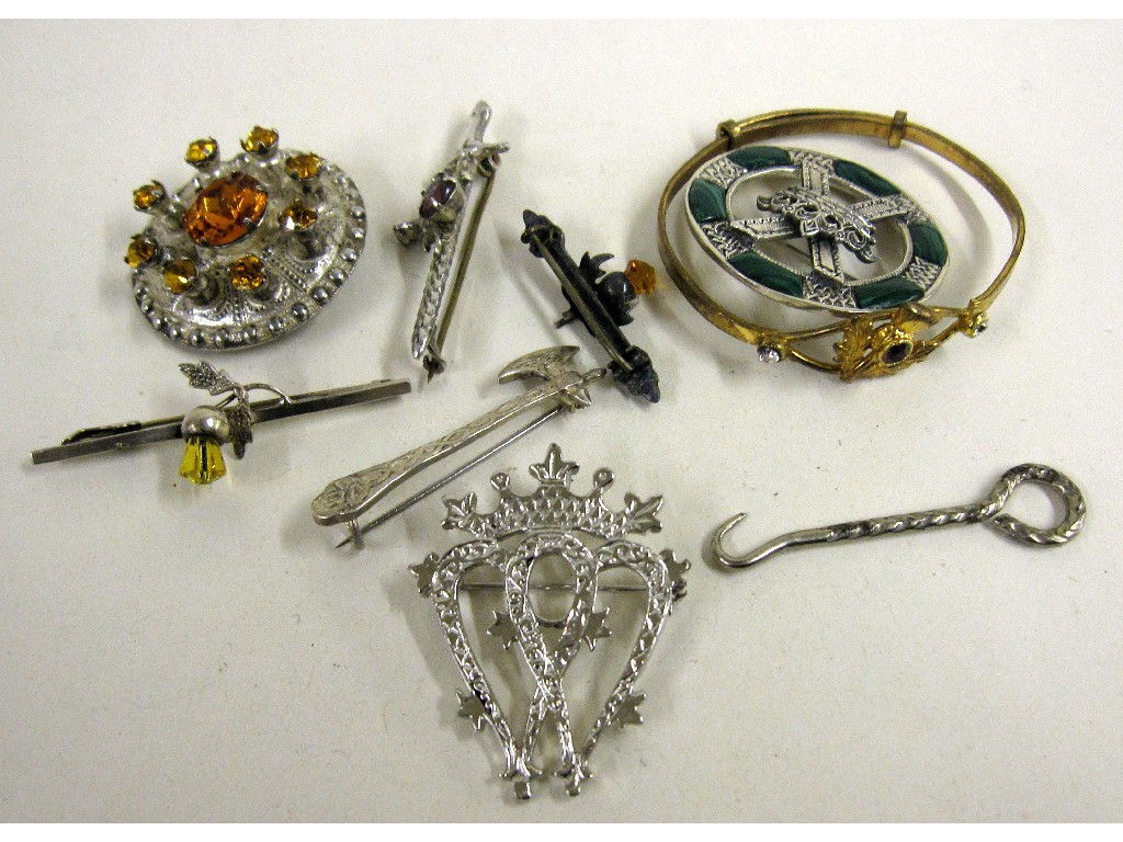 Appraisal: Lot comprising Scottish silver brooches rolled gold bangle etc