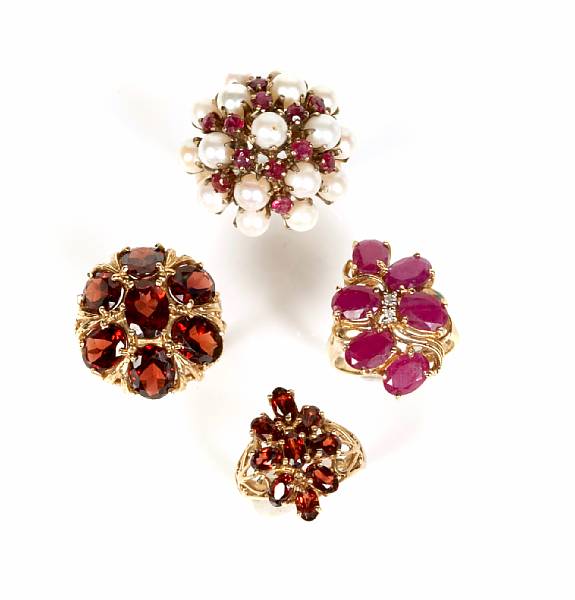 Appraisal: A collection of four gem-set and gold princess rings grs