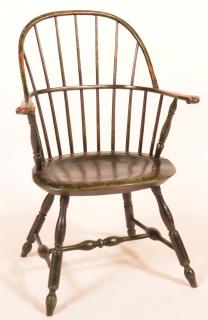 Appraisal: Philadelphia Windsor Sack Back Armchair Old green and black surface