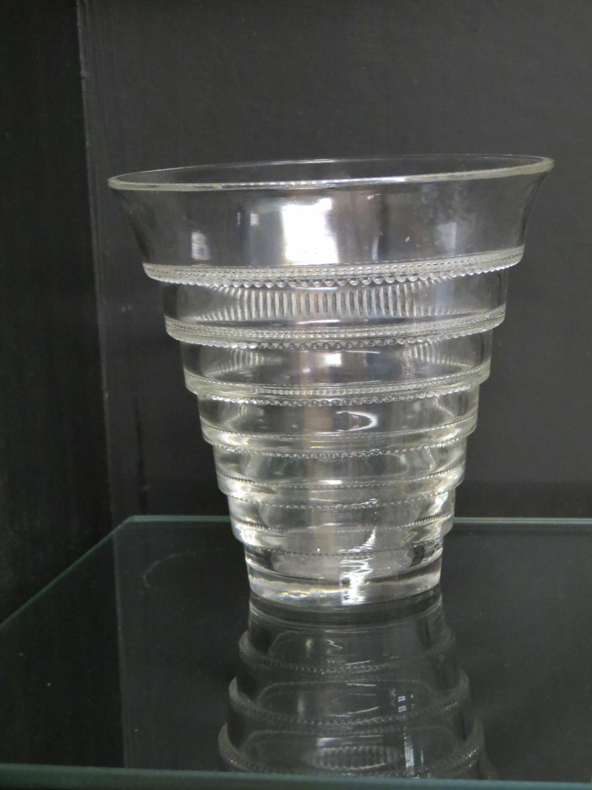 Appraisal: A Lalique glass vase stepped tapering form engraved mark R