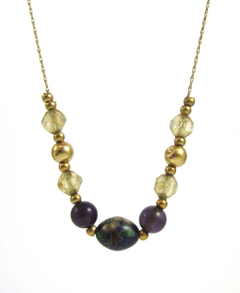 Appraisal: CLOISONNE AMETHYST AND CITRINE NECKLACE The - inch k yellow