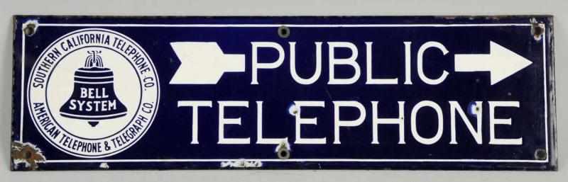 Appraisal: Double-Sided Public Telephone Sign Porcelain with chips on each side