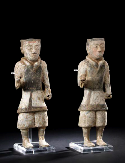 Appraisal: Pair of Chinese Pottery Tomb Figures of Soldiers Han Dynasty