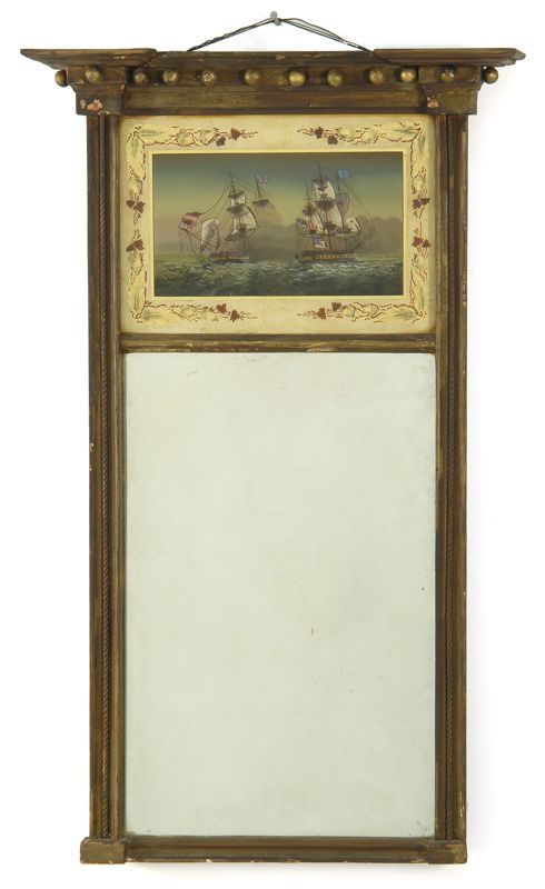 Appraisal: ANTIQUE AMERICAN FEDERAL GILT MIRROR Circa With original reverse-painted glass