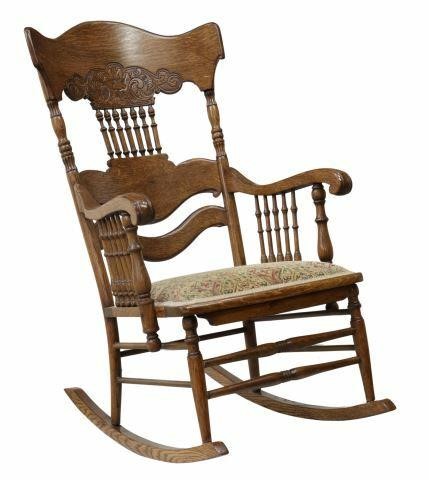 Appraisal: American oak pressback rocking chair c top rail with pressed