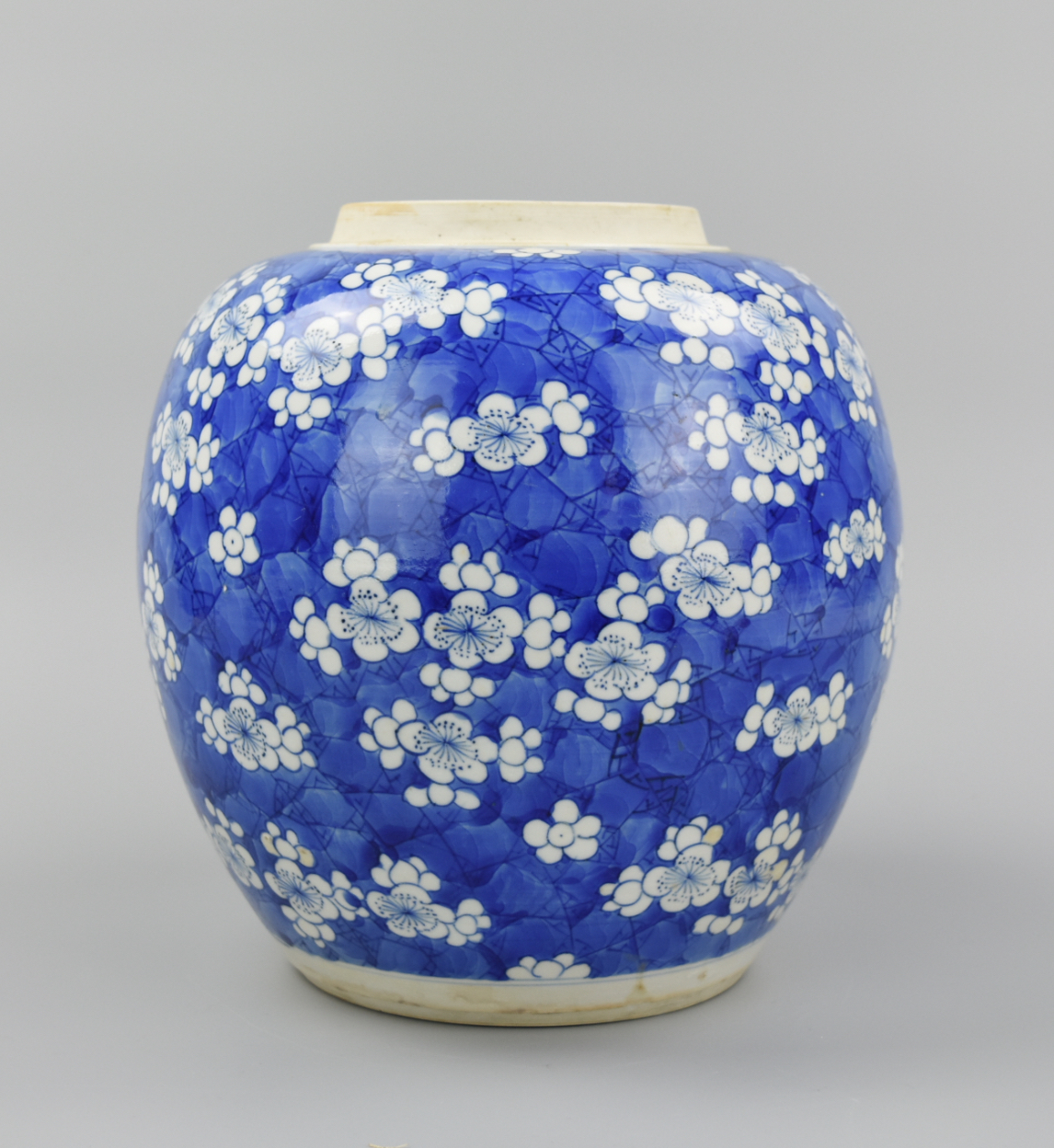 Appraisal: CHINESE BLUE WHITE PRUNUS JAR KANGXI PERIOD A Kangxi Period