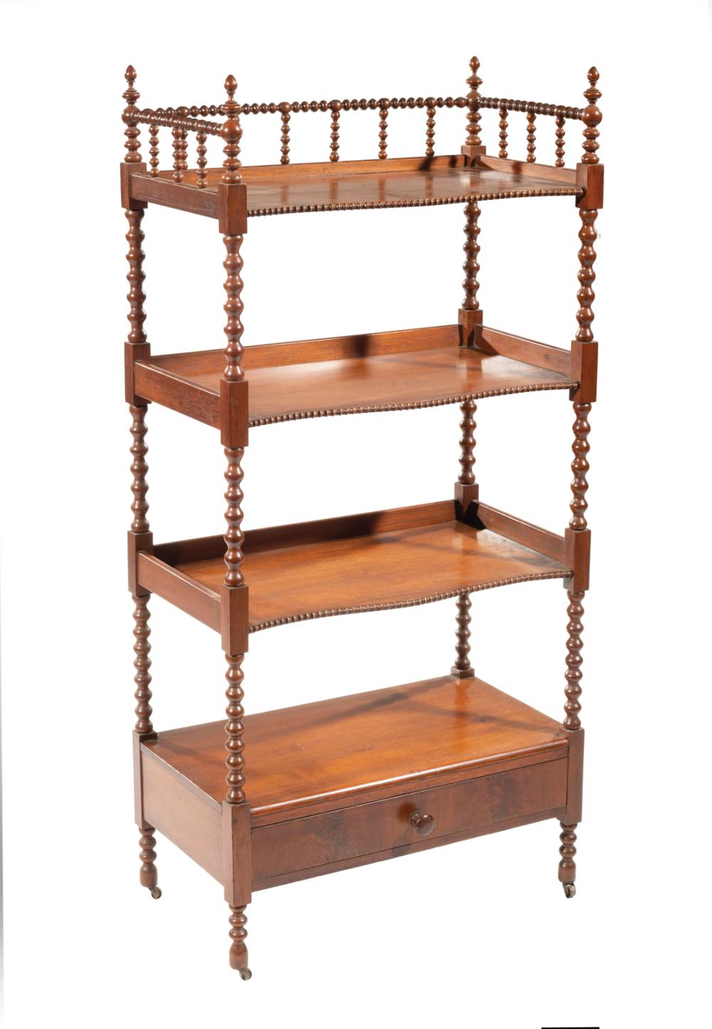 Appraisal: American Mahogany What-Not Shelf Etagere late th c spindle-turned gallery