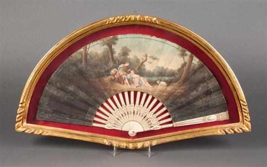 Appraisal: Continental probably French classical decorated paper and parcel-gilt ivory fan