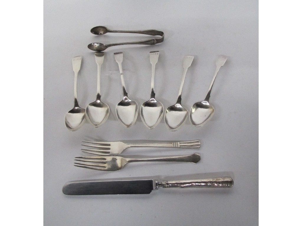 Appraisal: Lot comprising six silver spoons two forks tongs and a