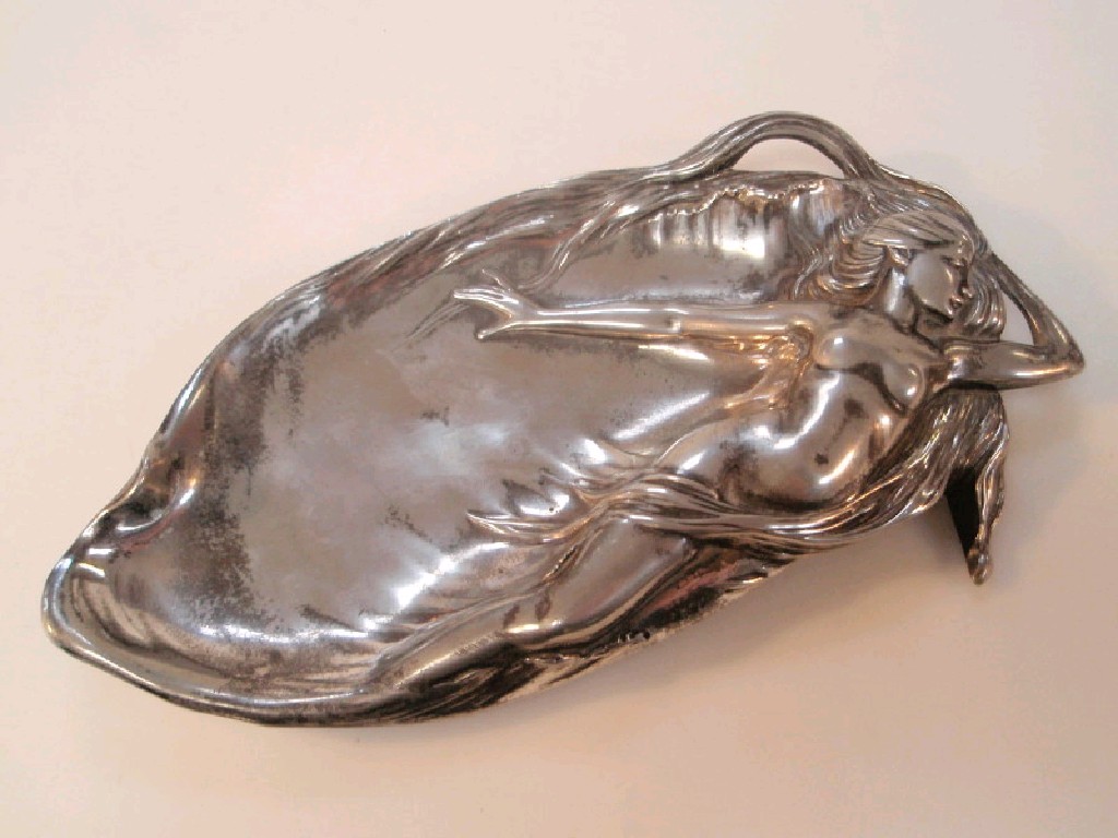 Appraisal: A WMF Art Nouveau electroplate card tray cast with female