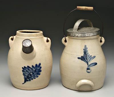 Appraisal: Two stoneware batter pitchers salt glaze with cobalt highlights one