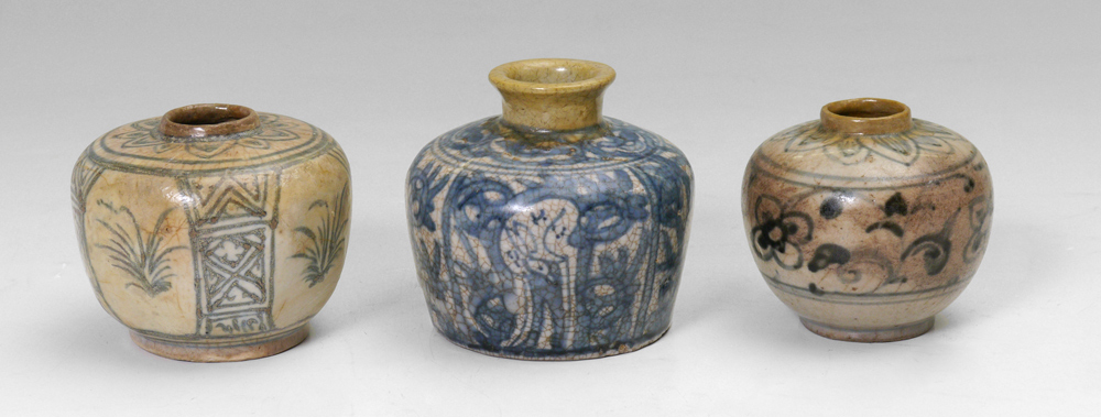 Appraisal: CHINESE EARTHERNWARE BOTTLES OR STORAGE JARS pieces total blue decorated