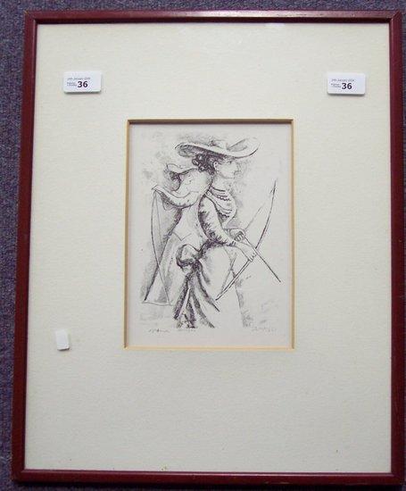 Appraisal: Massimo CampigliAntigone two females archers artist's proof lithograph cm x