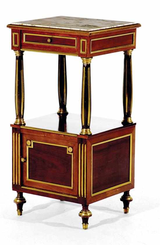 Appraisal: Napoleon III style mahogany and marbletop nightstand early th century