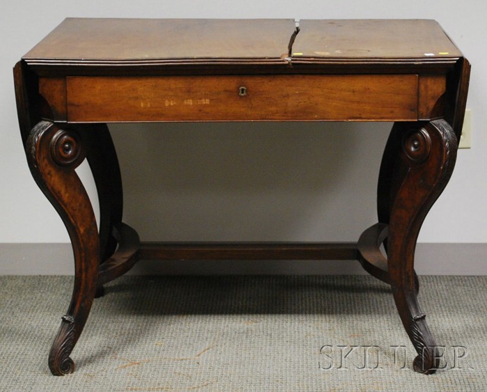 Appraisal: Italian Neoclassical Carved Mahogany Drop-leaf Sofa Table with Long Drawer