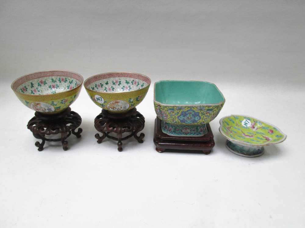 Appraisal: FOUR CHINESE HAND ENAMELED PORCELAIN BOWLS pair of bowls D