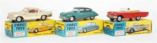 Appraisal: THREE CORGI CARS including Corgi Citro n DS green black