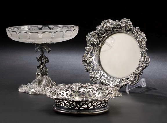 Appraisal: Victorian Silverplate and Cut Glass Tazza Elkington Company Birmingham the